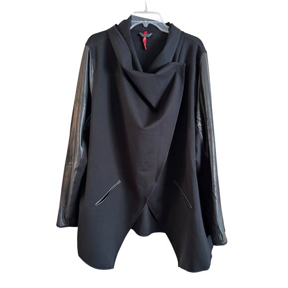NWT SPANX Drape Front Jacket Ponte Faux Leather Wrap Cardigan Waterfall Black 3X - Picture 1 of 6